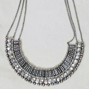 Lucky Brand Silver Tone Hammered Metal Bib Necklace